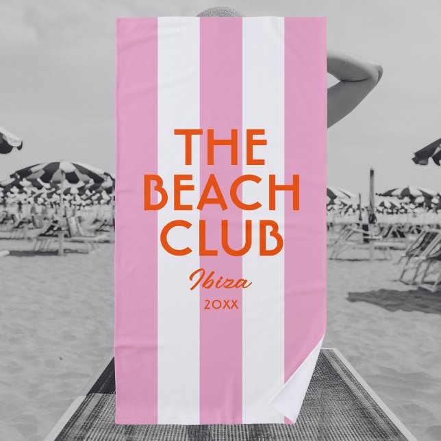 The Beach Club Ibiza Pink Cabana Stripe Beach Towel (Creator Uploaded)