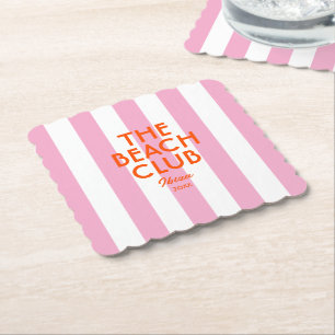 The Beach Club Ibiza Pink Cabana Stripe Paper Coaster