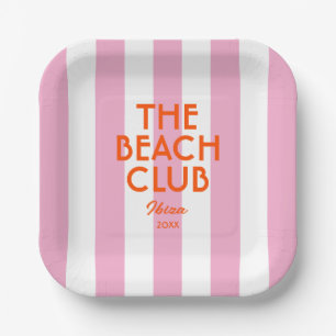 The Beach Club Ibiza Pink Cabana Stripe  Paper Plate