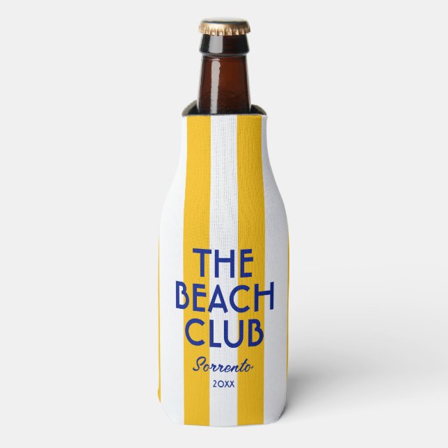 The Beach Club Sorrento Yellow Cabana Stripe Bottle Cooler (Bottle Front)
