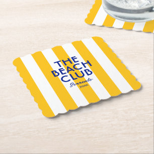 The Beach Club Sorrento Yellow Cabana Stripe Paper Coaster