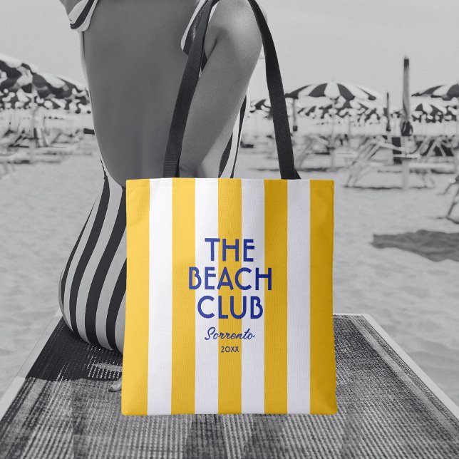 The Beach Club Sorrento Yellow Cabana Stripe Tote Bag (Creator Uploaded)