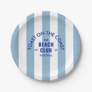 The Beach Club Toast On The Coast Blue Stripe  Paper Plate