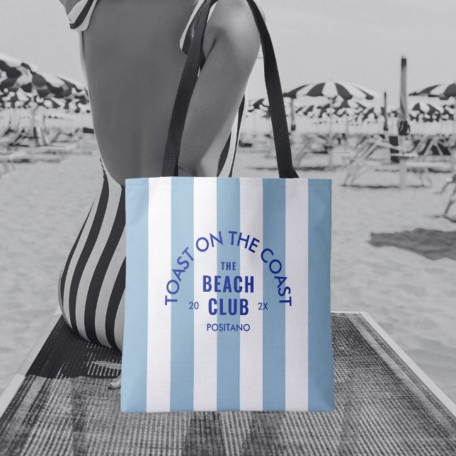 The Beach Club Toast On The Coast Blue Stripe Tote Bag (Creator Uploaded)