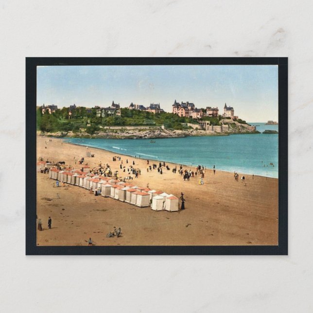 The beach, Dinard, France vintage Photochrom Postcard (Front)