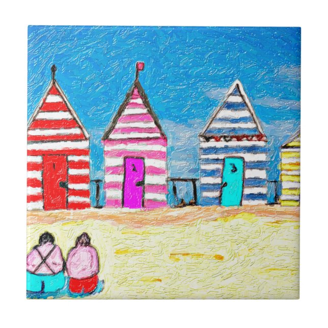 The Beach Huts Ceramic Tile (Front)