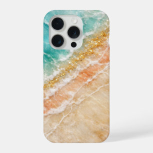 The Beach Inspired Marble with Gold Veining iPhone 15 Pro Case