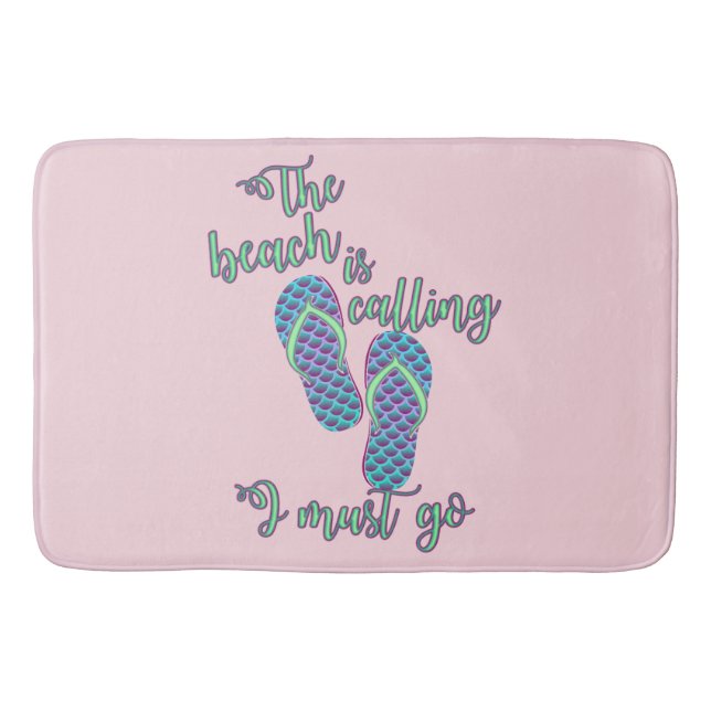 The Beach Is Calling With Mermaid Flip Flops Bath Mat (Front)
