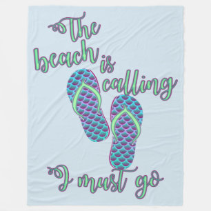 The Beach Is Calling With Mermaid Flip Flops Fleece Blanket