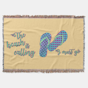 The Beach Is Calling With Mermaid Flip Flops Throw Blanket