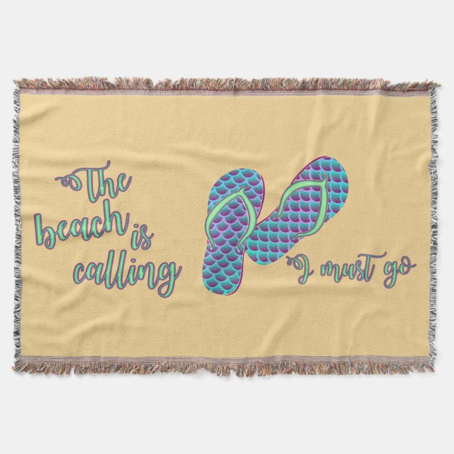 The Beach Is Calling With Mermaid Flip Flops Throw Blanket (Front)