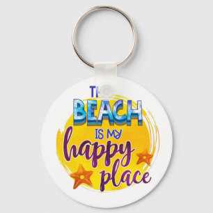The Beach Is My Happy Place Quote Ocean Summer Fun Key Ring