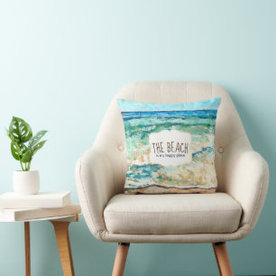The Beach Is My Happy Place Throw Pillow