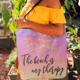 The Beach is My Therapy Orange Tropical Palm Tree Crossbody Bag