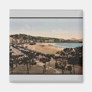 The beach, San Sebastian, Spain vintage Photochrom Magnet