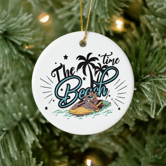 The Beach Time, Surfing On Beach Ceramic Ornament (Tree)