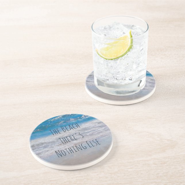 The Beach White Blue Coastal Ocean Waves Phrase Coaster (Side)