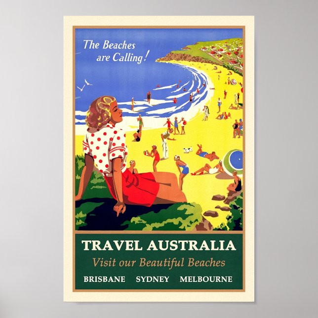 The Beaches Are Calling, Travel Australia Vintage  Poster (Front)