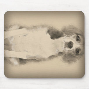 The Beagle Is Illustrated In Pencil With A Vintage Mouse Pad