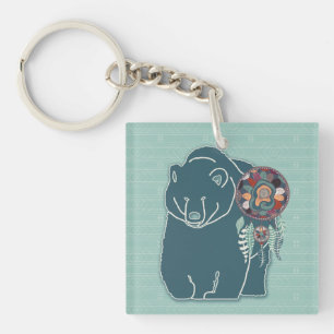 the Bear Animal Guide in Teal Green Hues Key Ring