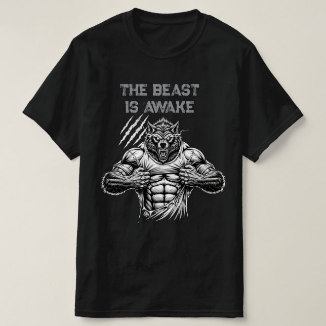 The Beast Is Awake - Werewolf Gym Motivation T-Shirt (Design Front)