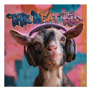 The Beat Kid - Cool Goat DJ with Headphones Poster