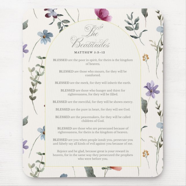 The Beatitudes Matthew 5:3–12 Floral Scripture Mouse Pad (Front)