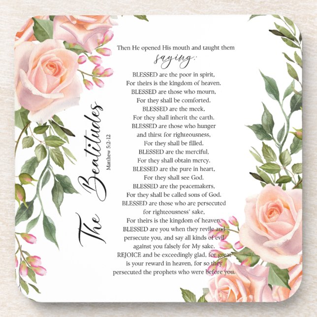 The Beatitudes Matthew 5:3-12 Scripture Roses Coaster (Front)