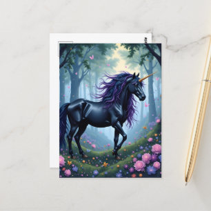 The beautiful black unicorn in the Forest Postcard