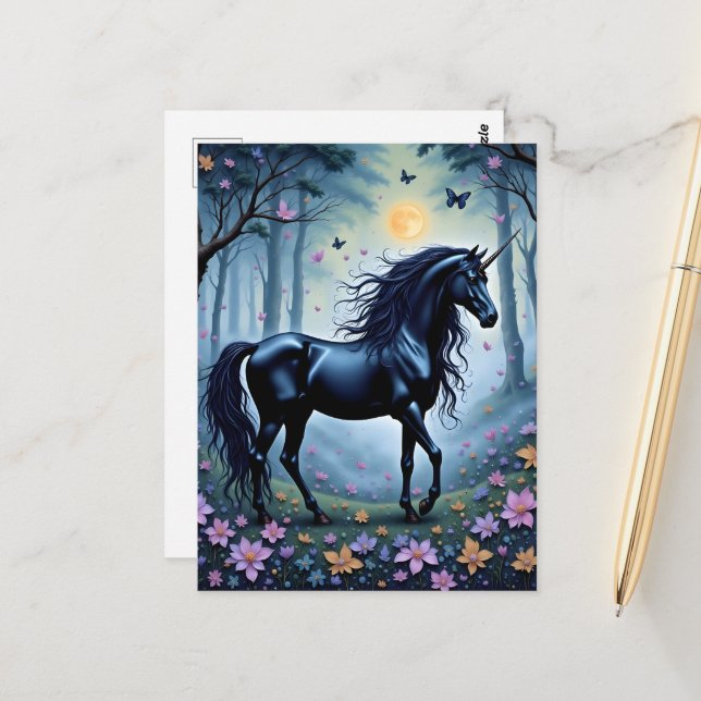 The beautiful black unicorn postcard (Front/Back In Situ)