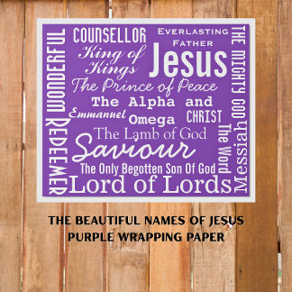 The Beautiful Names of Jesus Purple  Wrapping Paper