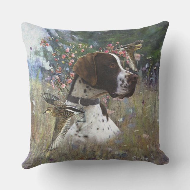 The beautiful pointer in the field  cushion (Back)