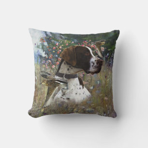 The beautiful pointer in the field  cushion
