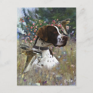 The beautiful pointer in the field holiday postcard