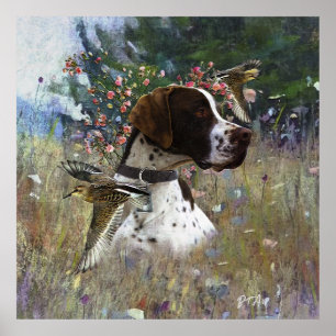 The beautiful pointer in the field poster