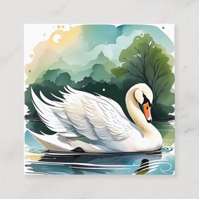 The beautiful swan on the lake is a sight to behol square business card (Front)