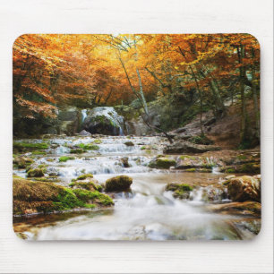 The beautiful waterfall in forest, autumn mouse pad