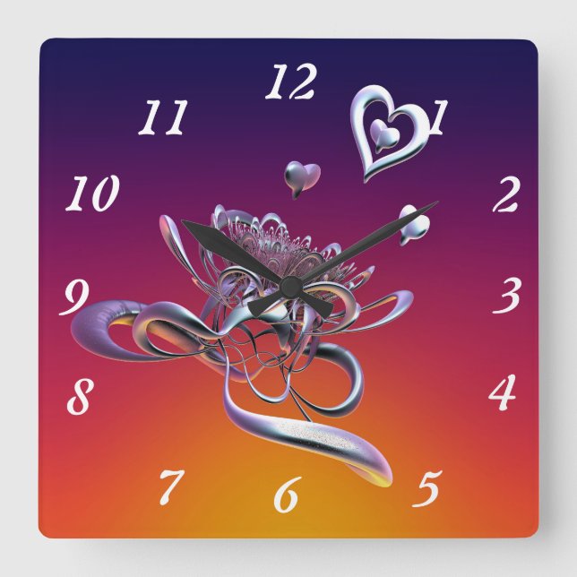 The Beauty of Hearts Square Wall Clock (Front)