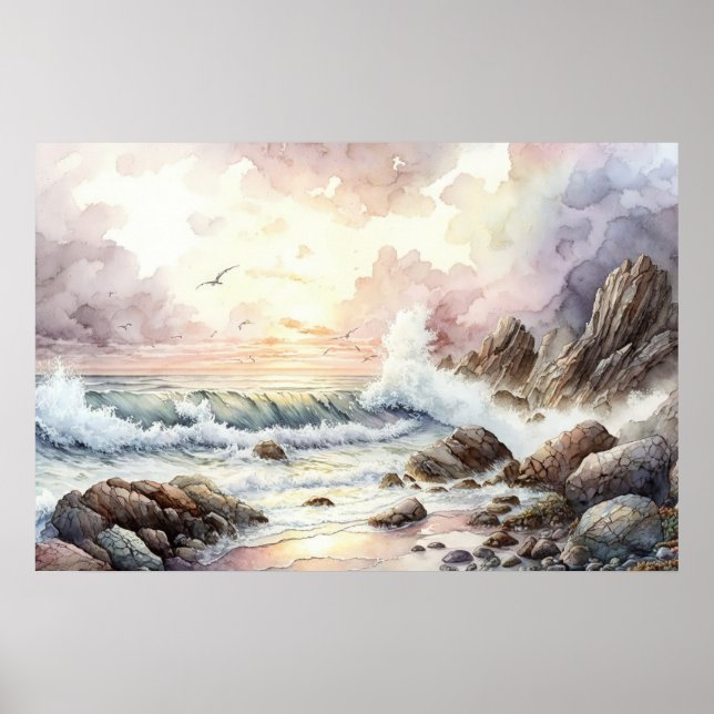 The Beauty of The Sea at Sunset Watercolor Poster (Front)