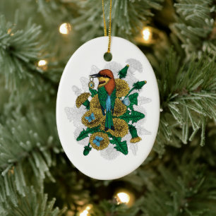 The bee eater with the golden pendant ceramic ornament