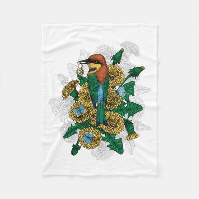 The bee eater with the golden pendant fleece blanket (Front)
