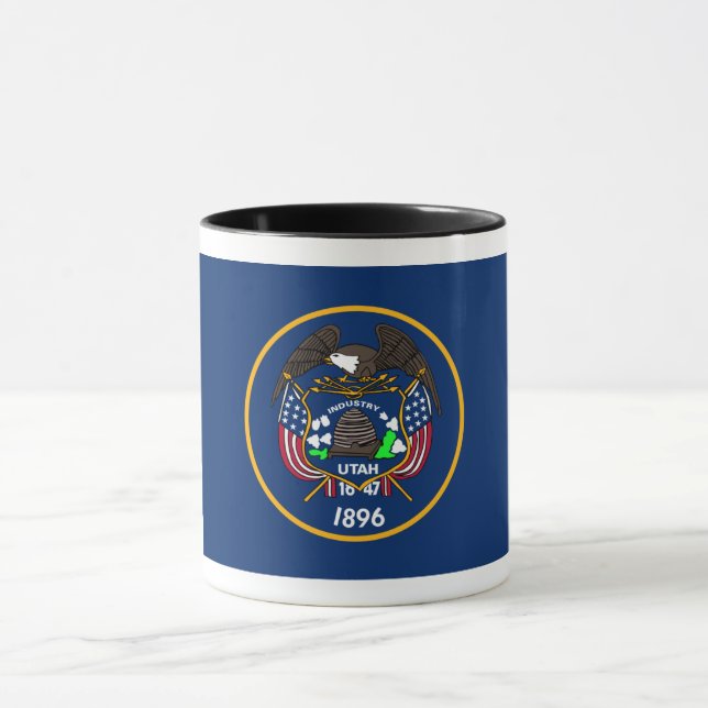 The Beehive State Industry Flag of Utah Frosted Gl Mug (Center)