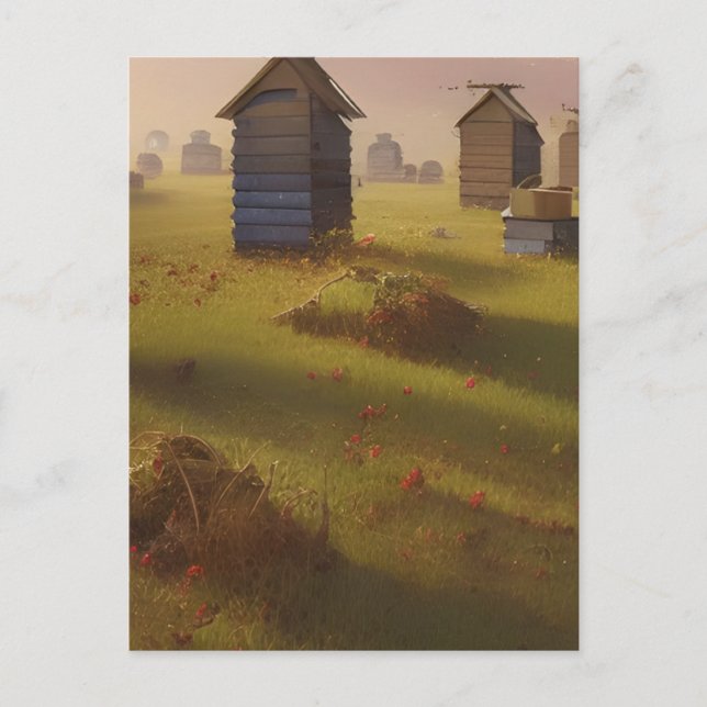 The Beehives Pastoral Art Scene   Postcard (Front)
