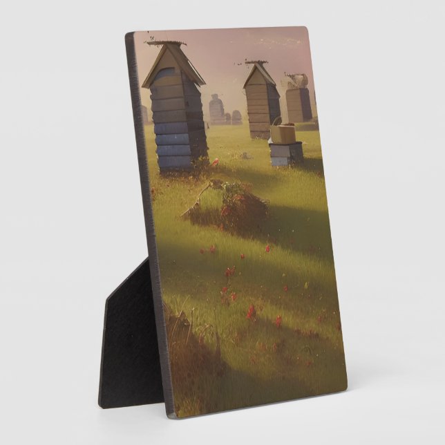 The Beehives Pastoral Art Scene Tabletop Plaque (Side)