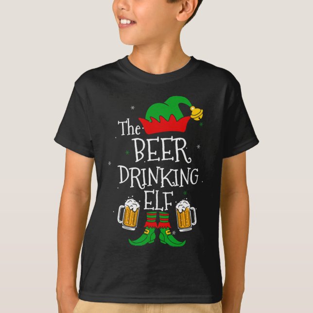 The Beer Drinking Elf Matching Family Drinker Merr T-Shirt (Front)