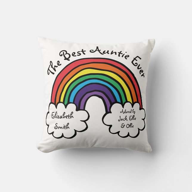 The Best Auntie Ever Colourful Rainbow Cushion (Front)