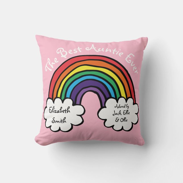 The Best Auntie Ever Colourful Rainbow Pink Cushion (Front)