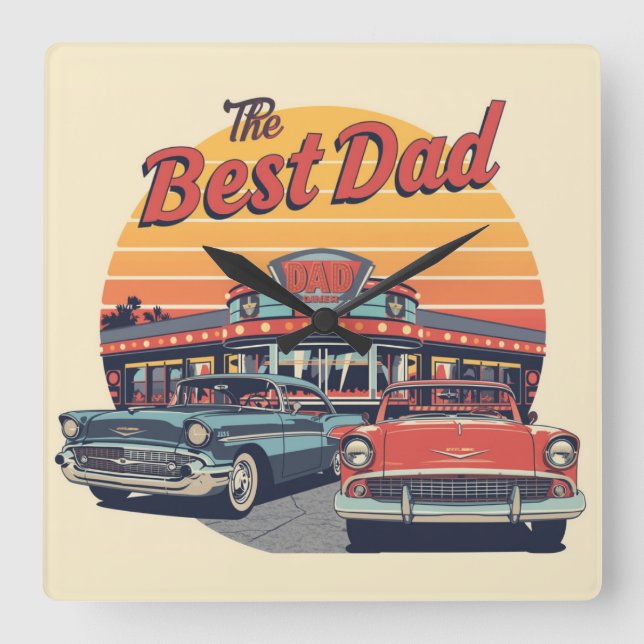 The Best Dad Diner Square Wall Clock (Front)