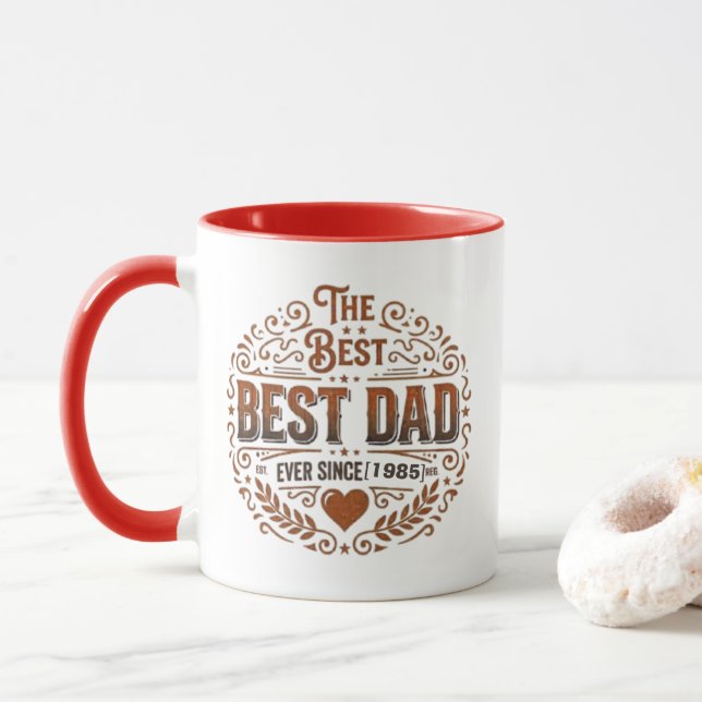 The Best Dad Ever Since 1985 Accent Coffee Mug  (With Donut)