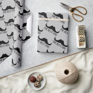 The best dad moustache fathers day black and grey wrapping paper